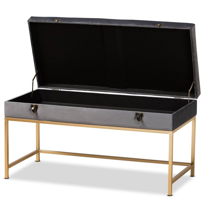 Aliana Velvet Fabric and Metal Large Ottoman Gold - Baxton Studio: Antique Brass Latch, Storage, No Assembly Required