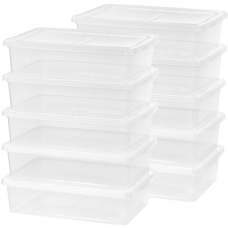 IRIS USA 28 Qt Clear Storage Box, Plastic Stackable Bin with Lid, 10 Pack