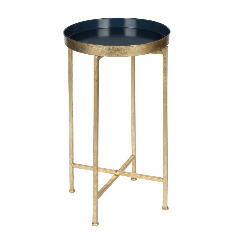 Kate and Laurel Celia Round Metal Tea Table, 14x14x25.75, Gold and Navy Blue