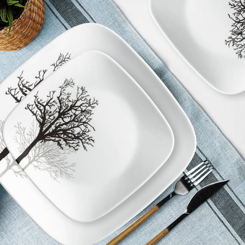 Corelle 12pc Vitrelle Timber Shadows Dinnerware Set: Botanical Tree Pattern, Service for 4, Includes Plates & Bowls