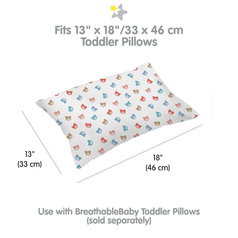 BreathableBaby Cotton Percale Pillowcase, For 13" x 18"/33 x 46 cm Toddler Pillow, Bears (2-Pack)