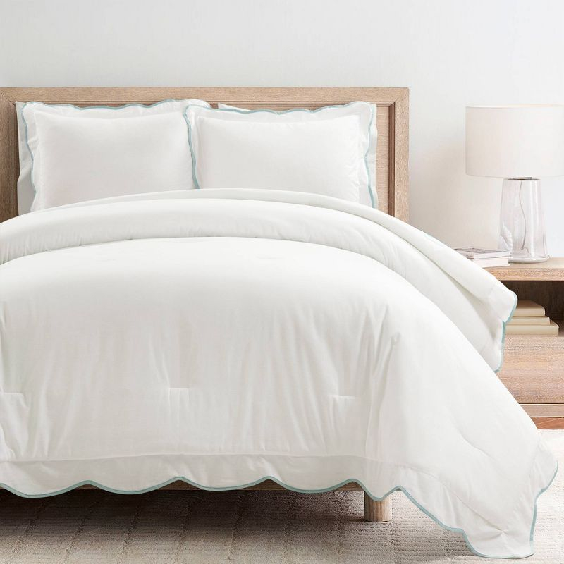 3pc Full/Queen Coastal Chic Scallop Edge Comforter Set Blue - Lush Décor: OEKO-TEX Certified, Cotton & Polyester