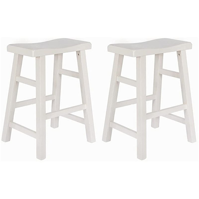 eHemco Heavy-Duty Solid Wood Saddle Seat Kitchen Counter Height Barstools, 24 Inches, Set of 2, White