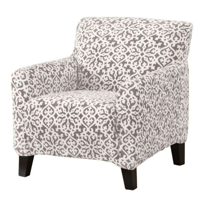 Great Bay Home Stretch Velvet-Plush Washable Chair Slipcover (Chair, Dark Grey - Snowflake)