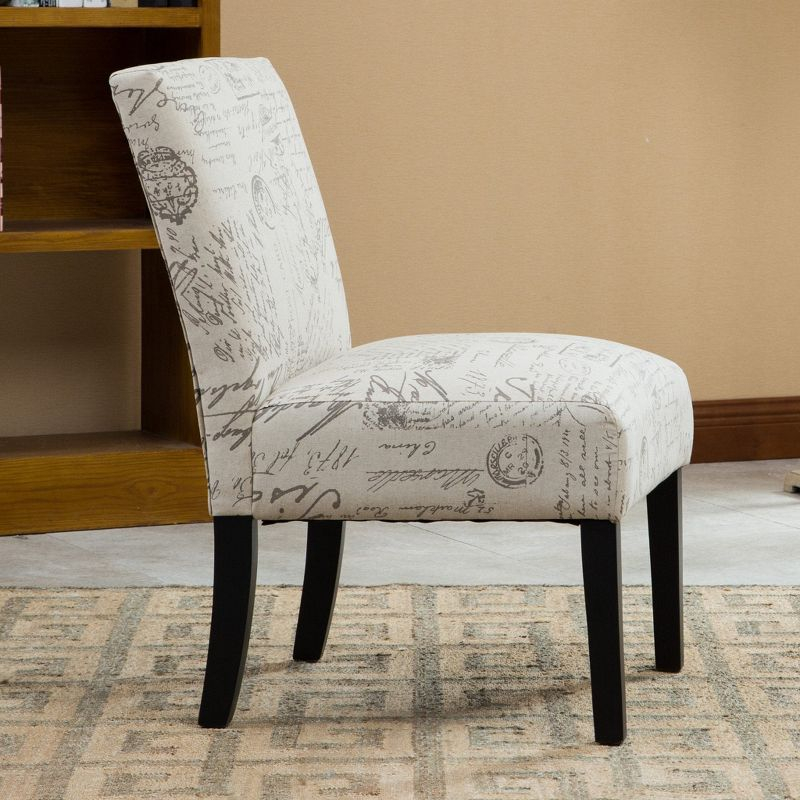 Roundhill Furniture Botticelli English Letter Print Fabric Armless Accent Chair, Beige