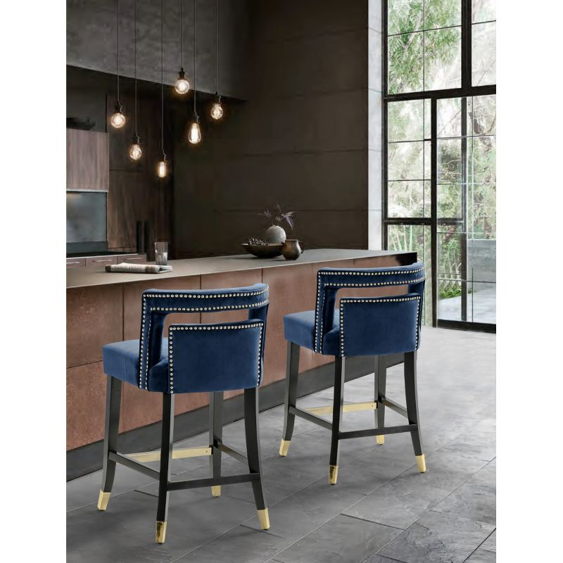 Iconic Home Velvet Half-Back Counter Stool, Irrithel