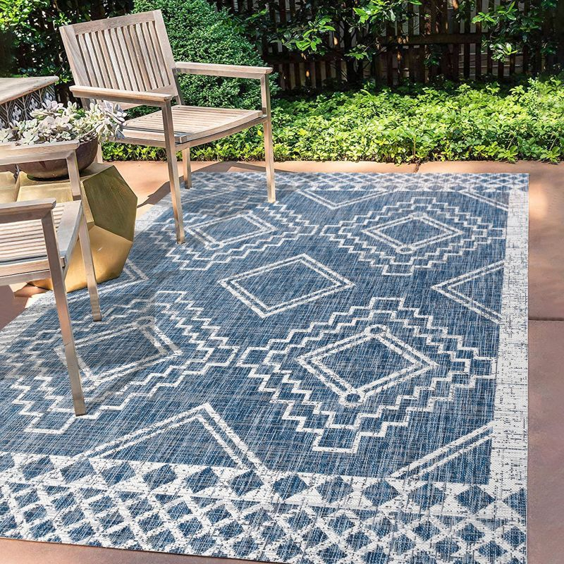 3'x5' Marokko Diamond  Medallion Indoor/Outdoor Area Rug, Blue/Ivory - JONATHAN Y