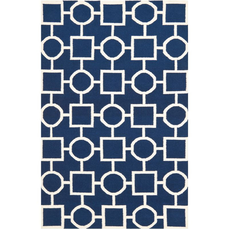 Dhurries DHU639 Hand Woven Area Rug - Navy/Ivory - 5'x8' - Safavieh.