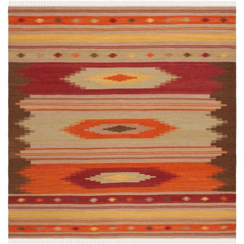 Kilim NVK176 Hand Woven Indoor Area Rug - Brown/Multi - 5'x5' - Safavieh