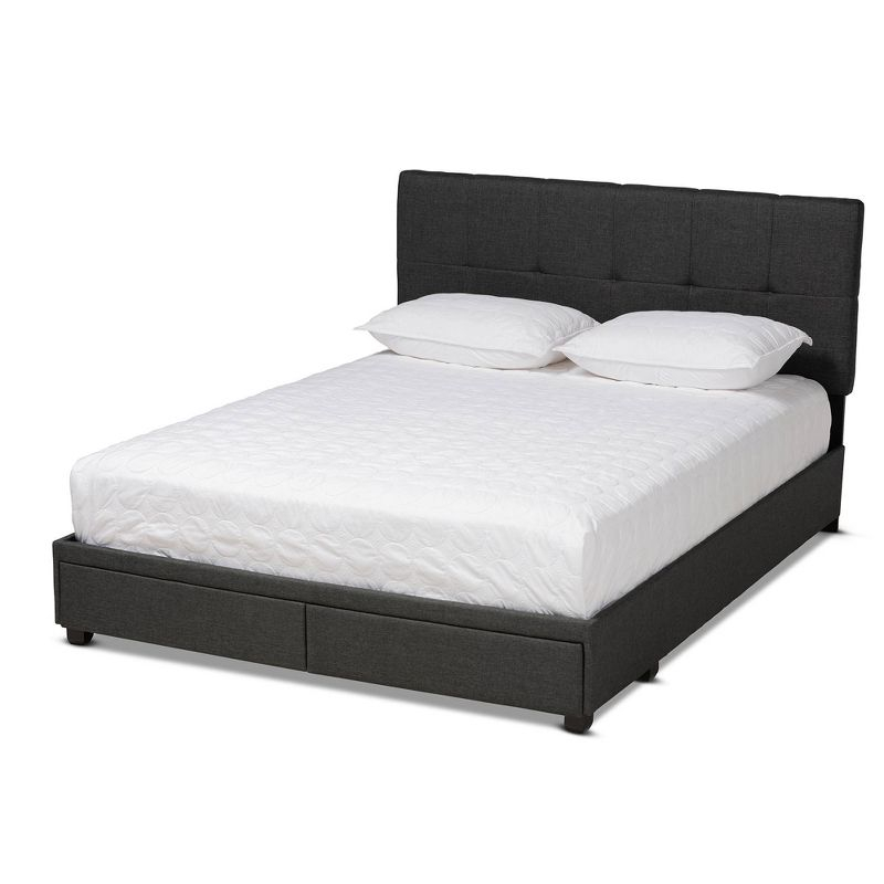 King Netti Fabric Upholstered 2 Drawer Platform Storage Bed - Baxton Studio: Linen-Like Texture, Modern Design