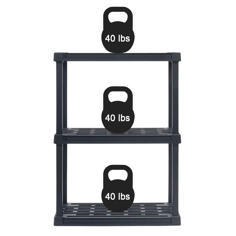 IRIS USA 3-Tier Shelving Unit, 33" Fixed Height, Medium Storage Organizer, 24"W x 12"D x 33"H, Black