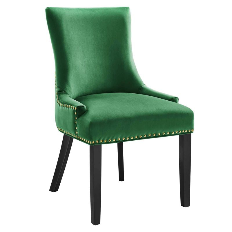 Set of 2 Marquis Performance Velvet Dining Chairs Emerald - Modway: Upholstered Wood Frame, Spot Clean