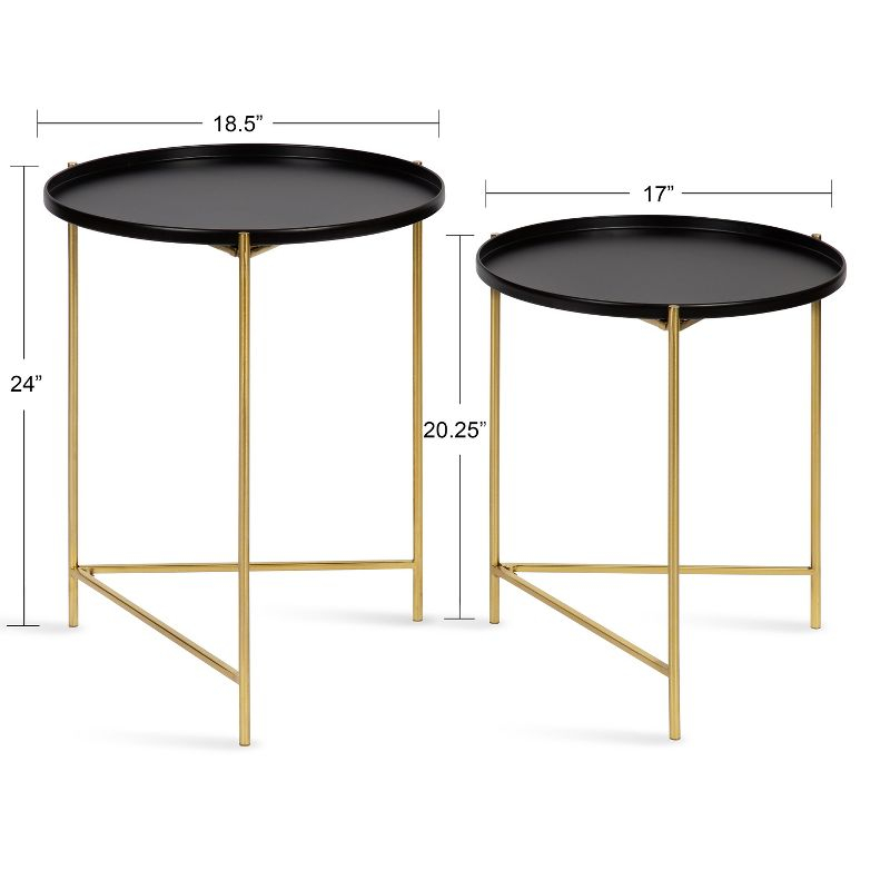 Kate and Laurel Ulani Round Metal Nesting Table, 2 Piece, Black and Gold