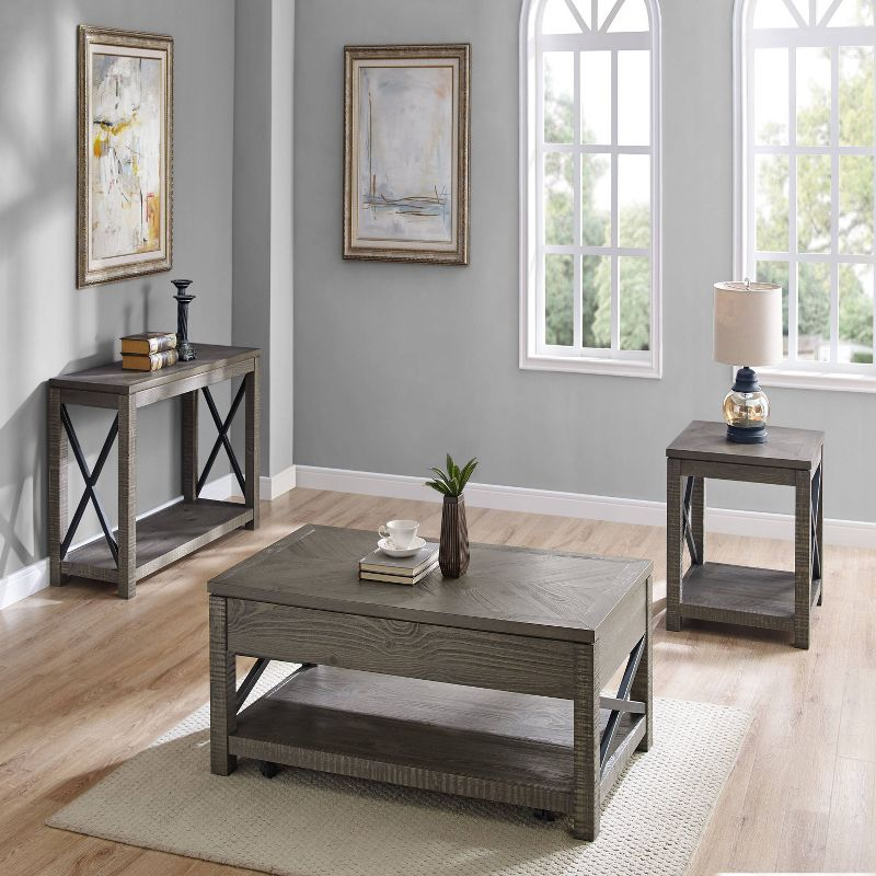 Dexter Sofa Table Distressed Gray - Steve Silver Co.: Rustic Style, Metal X Motif, Bottom Shelf