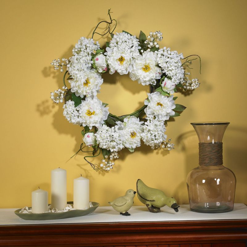 Nearly Natural 20-in Peony Hydrangea Wreath