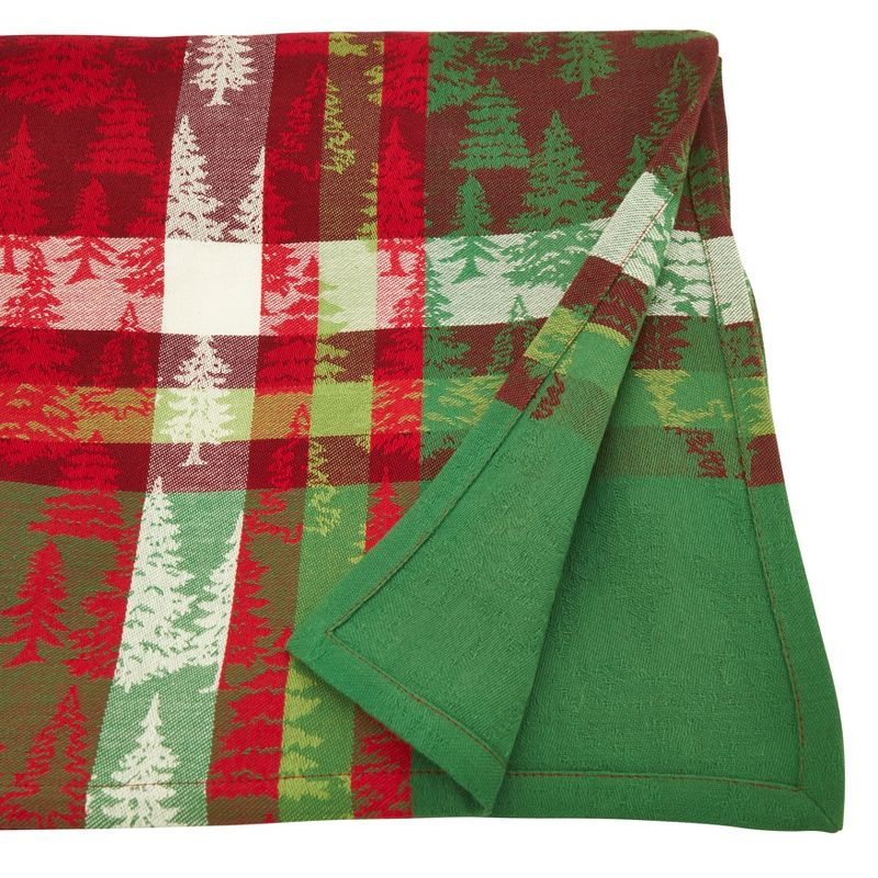 Saro Lifestyle Classic Plaid Christmas Tree Design Holiday Cotton Table Topper Tablecloth, Multi, 65" x 140"