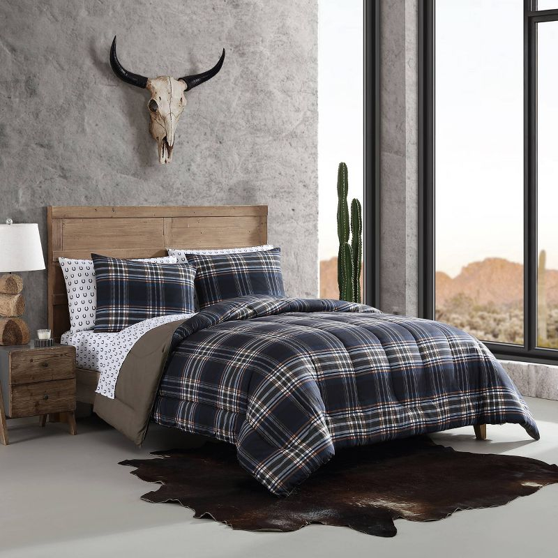 Wrangler 3pc Full/Queen City Flats Plaid Duvet Set Blue: Microfiber Bedding, OEKO-TEX Certified