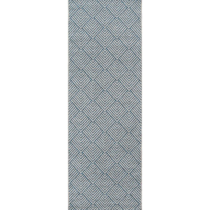 2'x10' Runner Como Bertrand Rug Blue - Momeni: Modern Geometric Indoor/Outdoor Medium Pile, 100% Polypropylene
