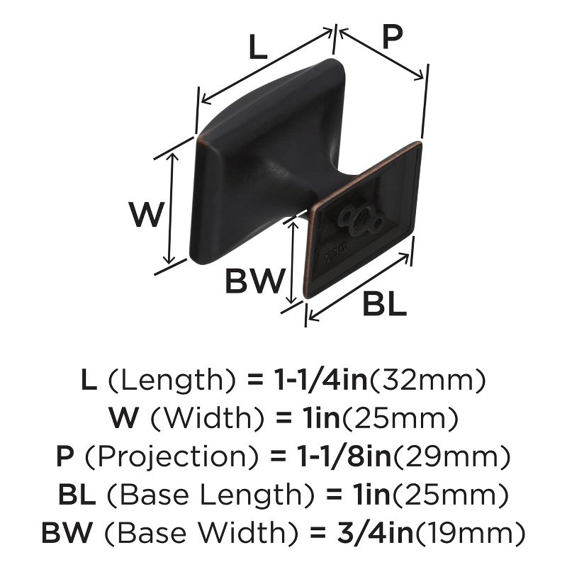 Amerock Candler 1-1/4 inch (32mm) Length Oil-Rubbed Bronze Cabinet Knob