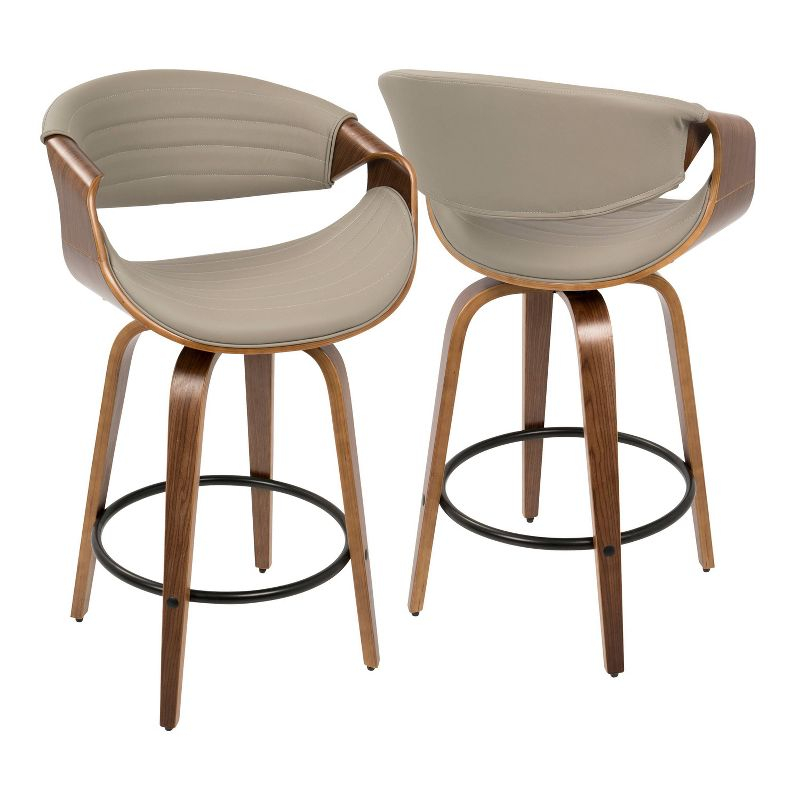 Set of 2 Symphony Upholstered Counter Height Barstools Gray/Walnut - LumiSource: Mid-Century, Faux Leather, Wood Legs