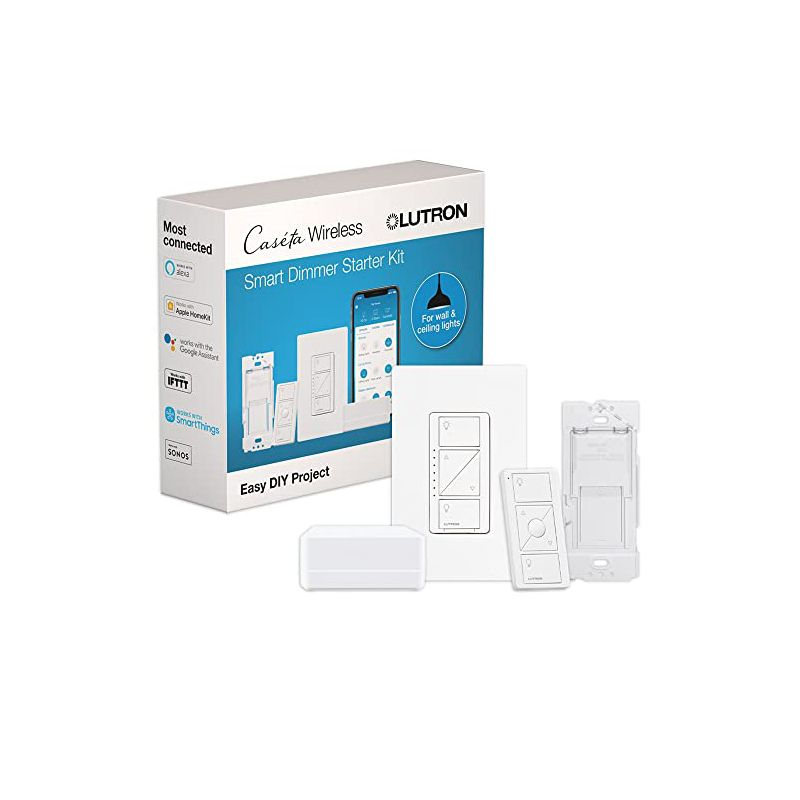 Lutron Caséta Wireless Smart Lighting Dimmer Switch Starter Kit with Caséta Smart Hub and Pico Bracket P-BDG-PKG1W-A