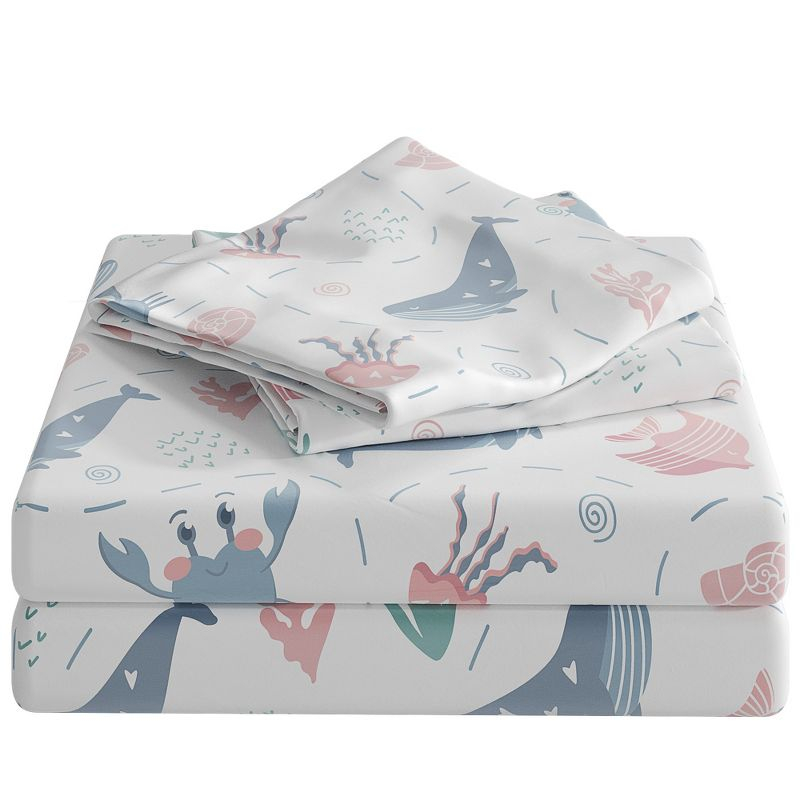 CGK Linens Kids 4 Piece Bed Sheet Set - Cute & Cozy Wrinkle-Resistant with Vibrant Designs in Fish BWP, Size Queen