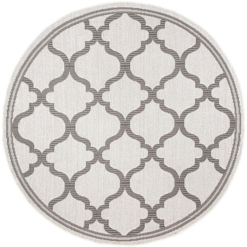 Bermuda BMU810 Power Loomed Indoor/Outdoor Machine Washable Area Rug - Ivory/Grey - 6'7" Round - Safavieh