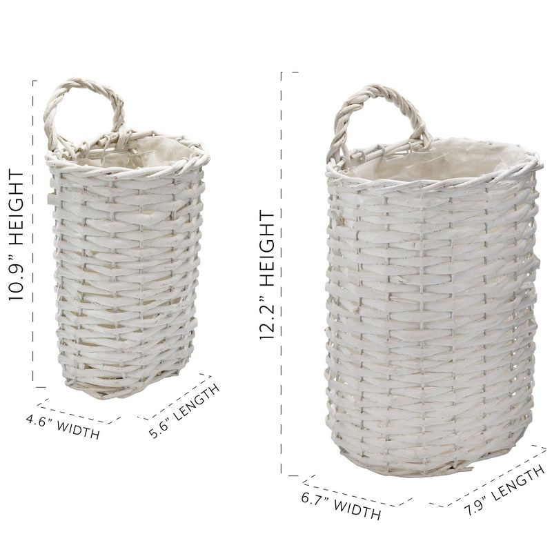 AuldHome Design Wall Hanging Baskets, White, 2pc Set; Small/Medium Wicker Rustic Farmhouse Door