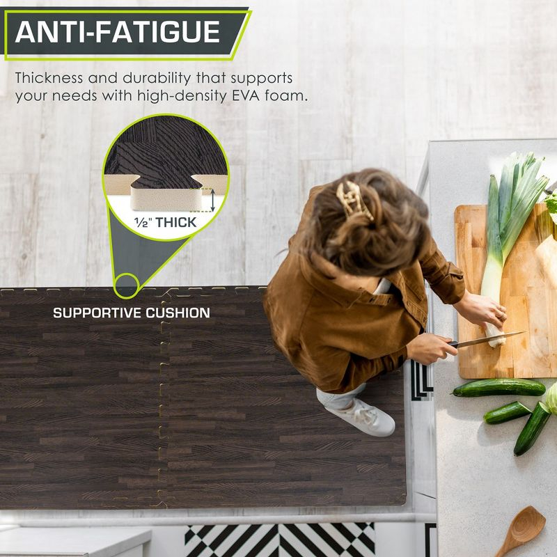 ProsourceFit Wood Grain Puzzle Mat 1/2-in, Carbon Black, 24 Sq Ft - 6 Tiles