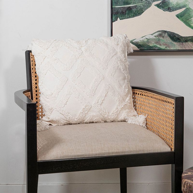 Sol Living 18" x 18" Square Cotton Macrame Decorative Throw Pillows - White with Tassels