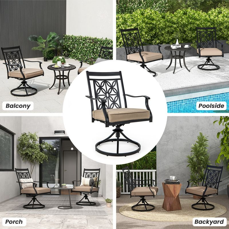 Costway Patio Swivel Chair 4 PCS Outdoor Bistro Dining Chair Blossom Pattern Backrest