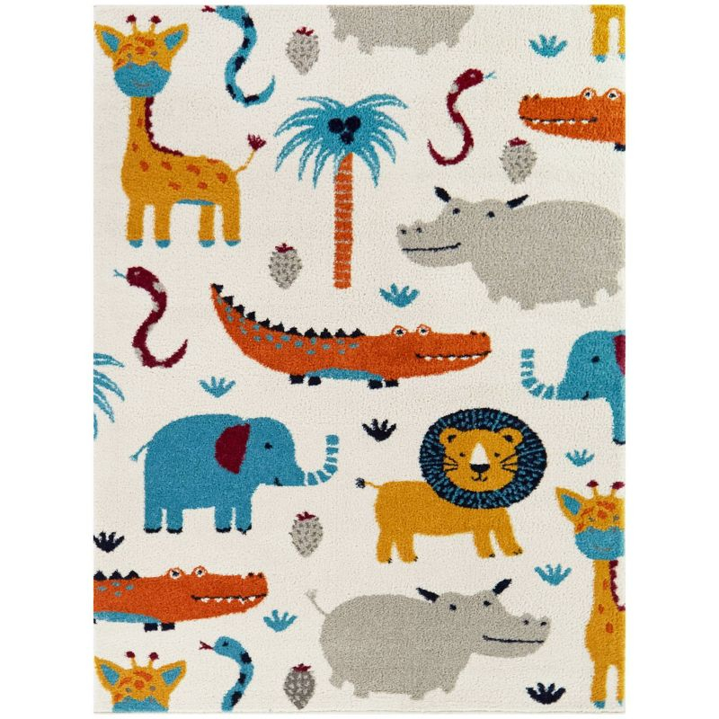 5'3"x7' Henry Animals Kids' Rug Cream - Balta Rugs: Jungle Animals, Kids Room Carpet, UV & Stain Resistant