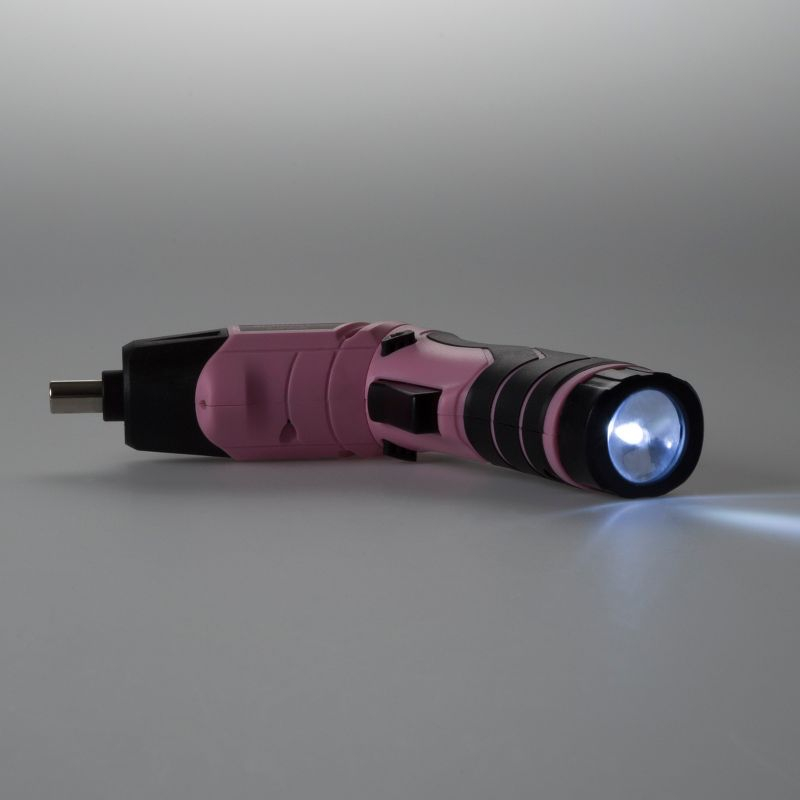 Fleming Supply Pivoting Cordless Power Tool Set - 45 Pieces, Including Screwdrivers, Bits, Sockets, and Case - Pink and Black