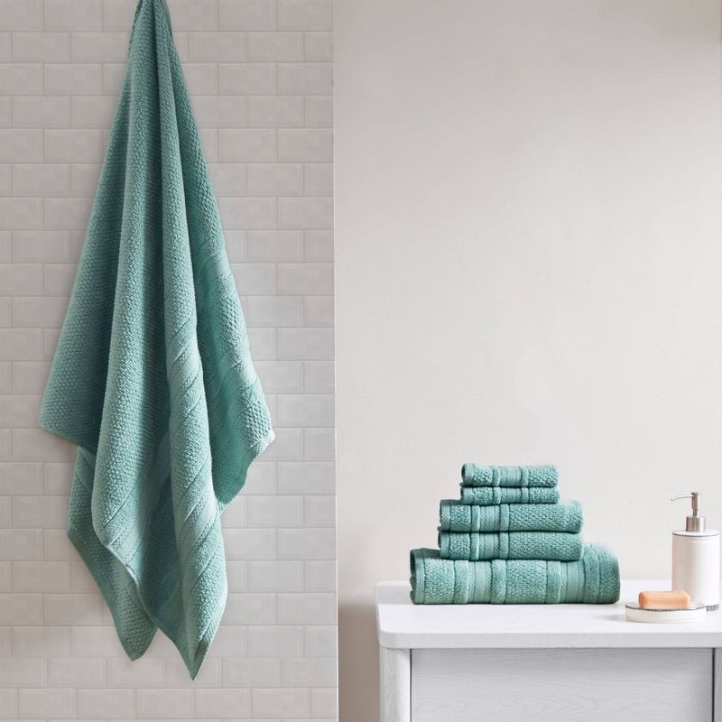 6pc Roman Super Soft Cotton Bath Towel Set Teal: Madison Park, Lightweight Terry, OEKO-TEX Certified