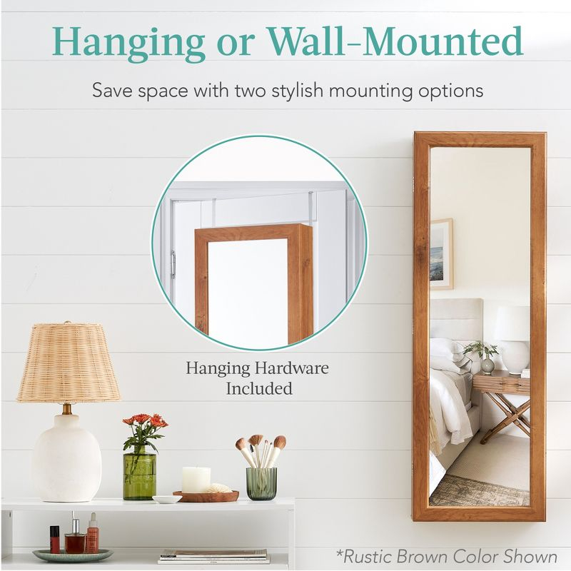 Best Choice Products Hanging Mirror Jewelry Armoire, Door or Wall Mounted Cabinet w/ LED Lights, Lock - Walnut
