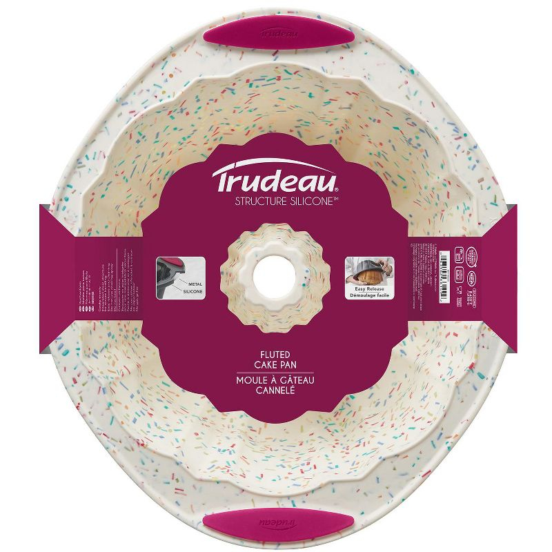 Trudeau Structure Silicone 10 Cup Fluted Cake Pan, Confetti/Fuchsia