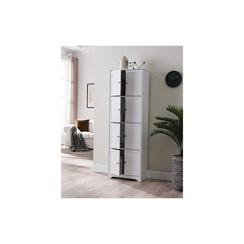 Kings Brand Furniture Lyons 4-Tier 68" Kitchen Pantry Storage Cabinet with 8 Doors, White