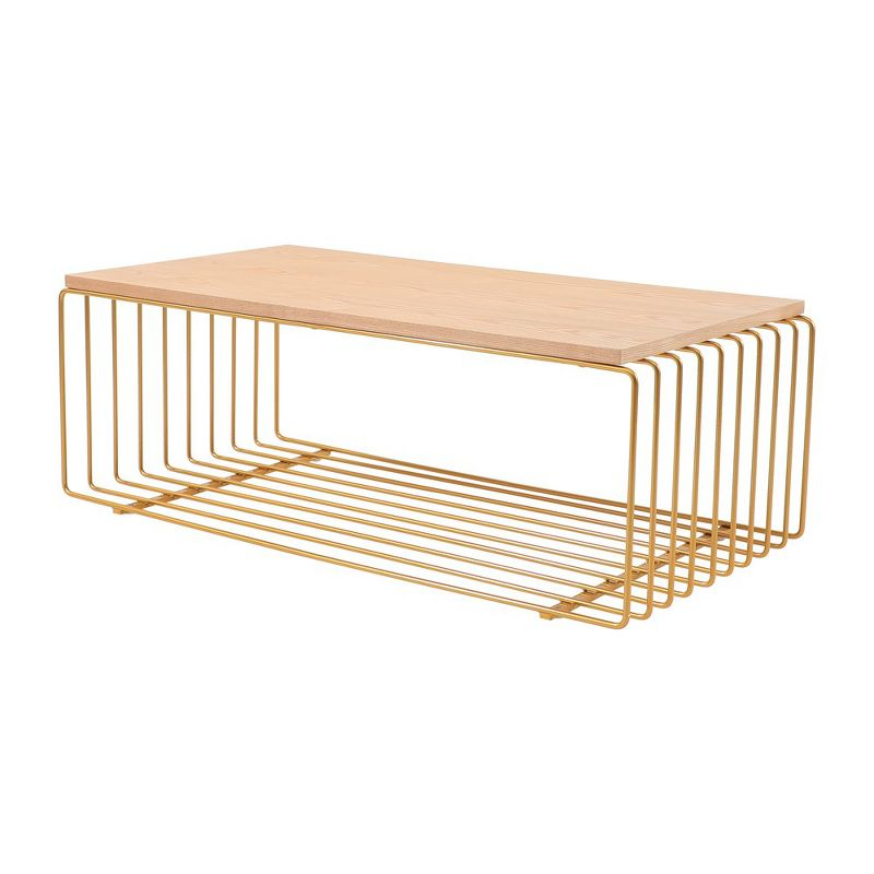 LeisureMod Walden Rectangular Coffee Table Powder Coated Gold Steel Frame