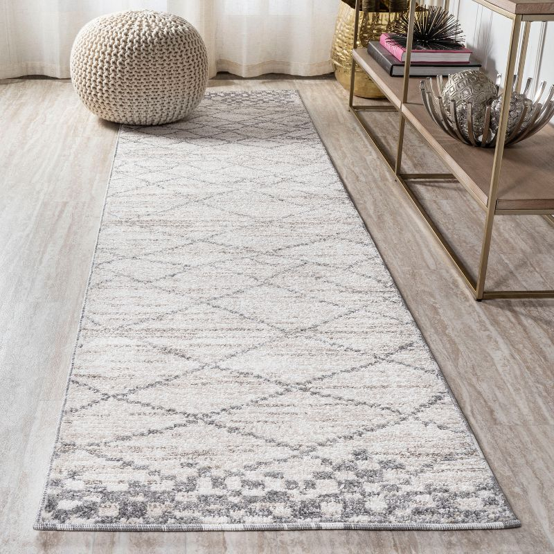2'x8' Asilah Moroccan Modern Diamond Runner Rug, Light Gray - JONATHAN Y