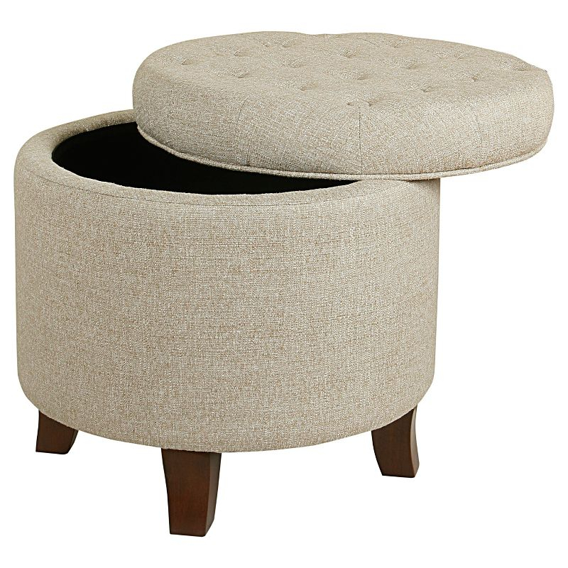 HomePop Boho Tufted Storage Ottoman Twine Light Brown: Upholstered, Plywood Frame, Foam Fill