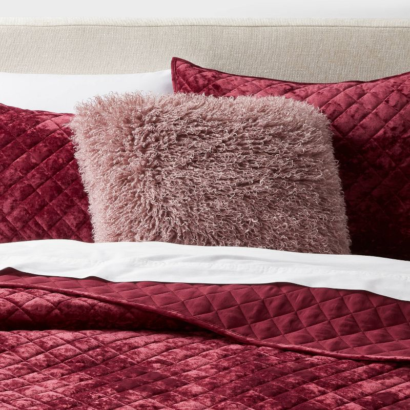Luxe Faux Mongolian Fur Euro Decorative Pillow Mauve - Threshold™: Indoor Square Cushion, Polyester Fill