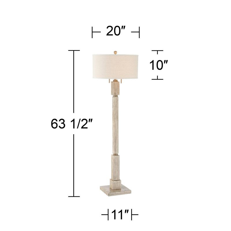 Barnes and Ivy Baluster Country Cottage Floor Lamp 63 1/2" Tall Pickled Wood Oatmeal Linen Drum Shade for Living Room Reading Bedroom Office House