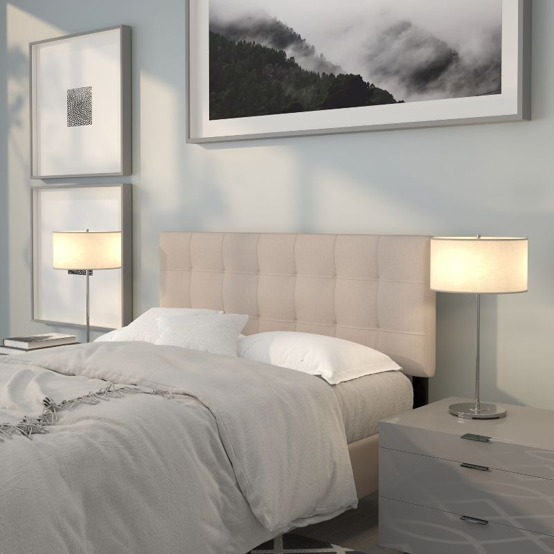 Emma and Oliver Quilted Tufted Upholstered Full Size Headboard in Beige Fabric