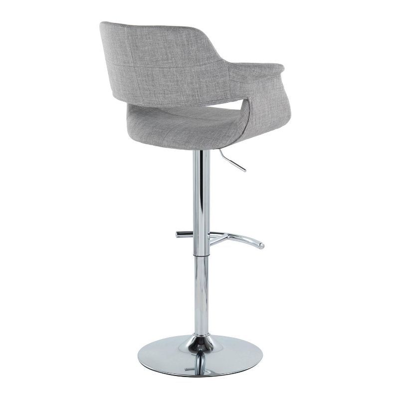 LumiSource Set of 2 Vintage Flair Adjustable Barstools Chrome/Light Gray: Mid-Century Modern, Swivel, Footrest, Upholstered
