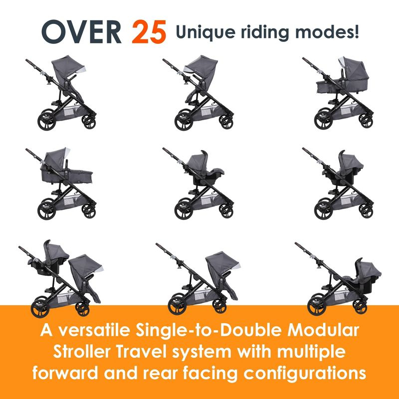 Baby Trend Morph Single to Double Modular Stroller Travel System - Dash Gray