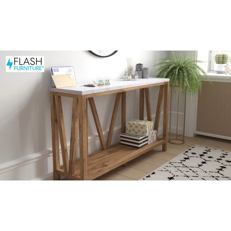 Flash Furniture Farmhouse Style Rustic Entryway Console Table - Warm Oak/Marble Finish Top