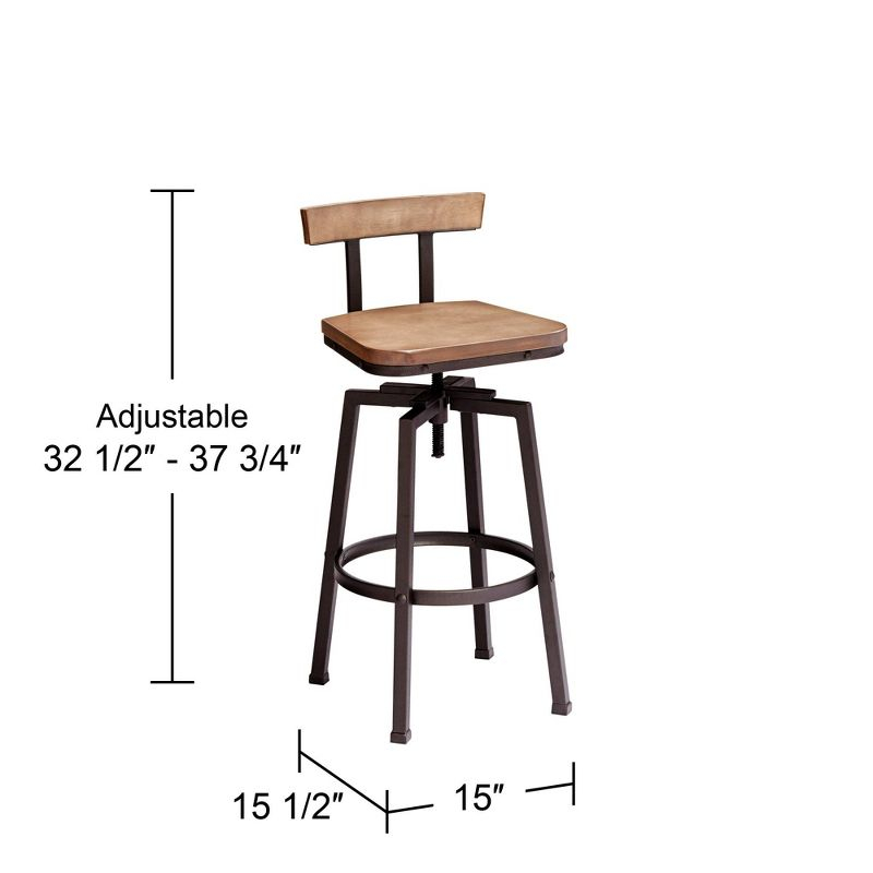 Elm Lane Roark Bronze Swivel Bar Stool Brown 29 1/2" High Industrial Adjustable Light Wood Seat with Low Backrest Footrest for Kitchen Counter Height