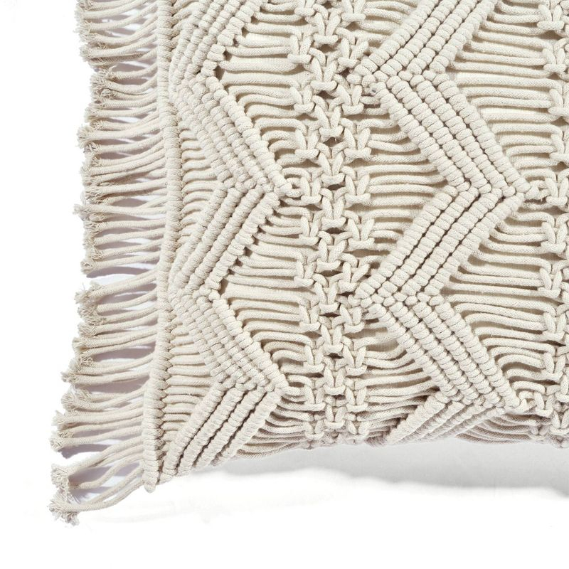 13"x20" Oversize Studio Chevron Macrame Lumbar Throw Pillow Cover with Fringes Neutral - Lush Décor: Cotton Weave, Zipper Closure