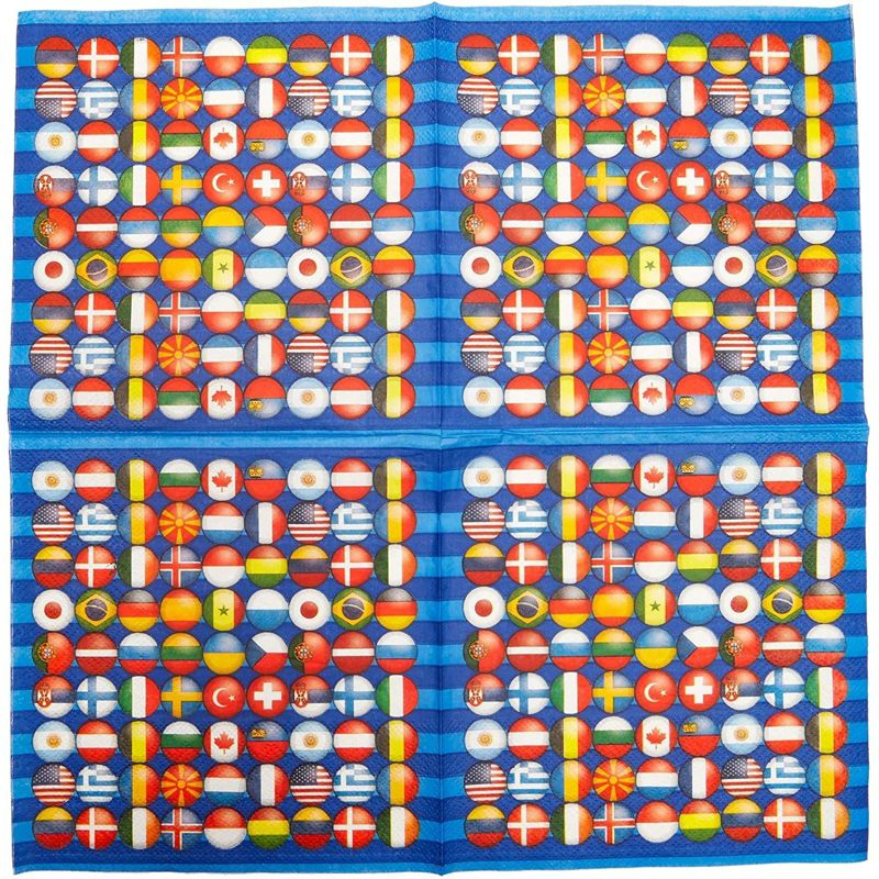 Blue Panda 100 Pack International Flag Disposable Paper Napkins 6.5" Party Supplies