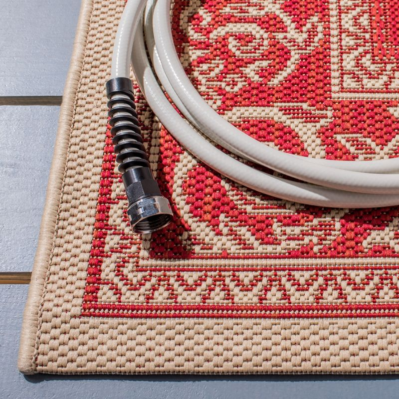 Courtyard CY1502 Power Loomed Indoor and Outdoor Area Rug - Red/Natural - 6'7"x6'7" - Safavieh